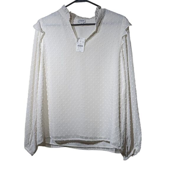 J. Crew NWT Swiss Dot Ivory Ruffle Trim V-Neck Popover Blouse Womens Sz S - Picture 12 of 12